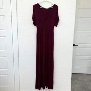 Earthbound Maxi Dress Burgundy Rayon Stretch Boho Flutter Sleeve XL